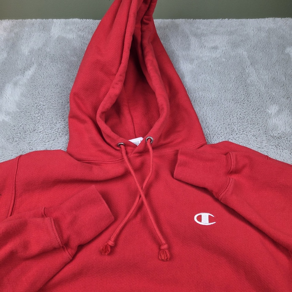 Champion Reverse Weave Hoodie Mens S Heavyweight Pullover Logo Embroidered Red